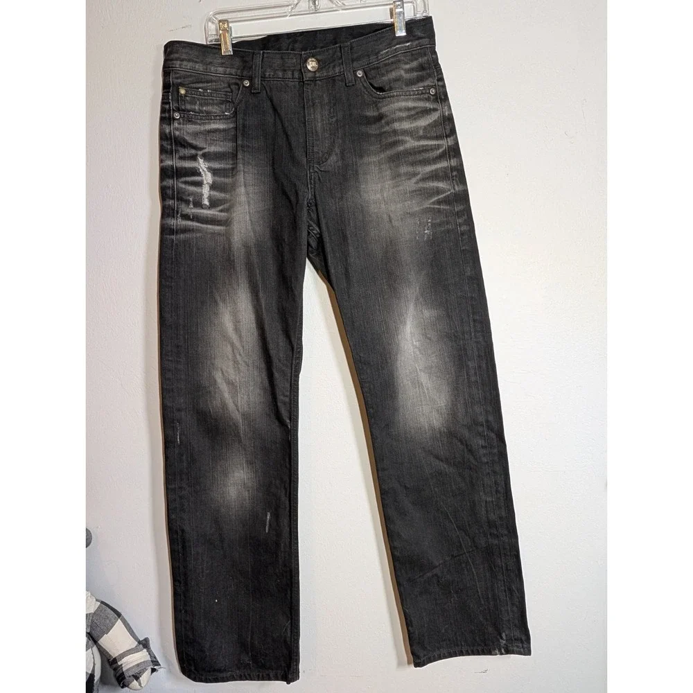 ARMANI EXCHANGE Jeans Men's W 34 Ripped Wide Fit Zip Faded Distressed Black